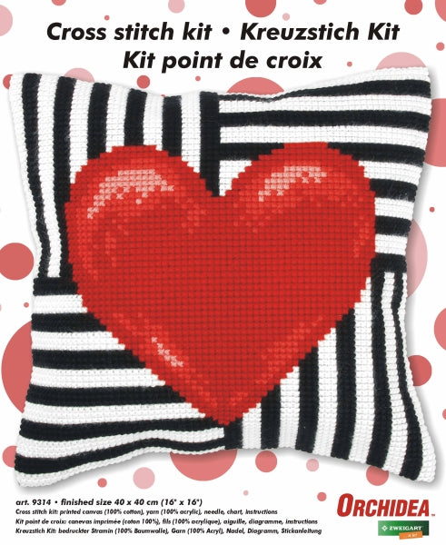 Cushion cross stitch kit "Red heart" 9314