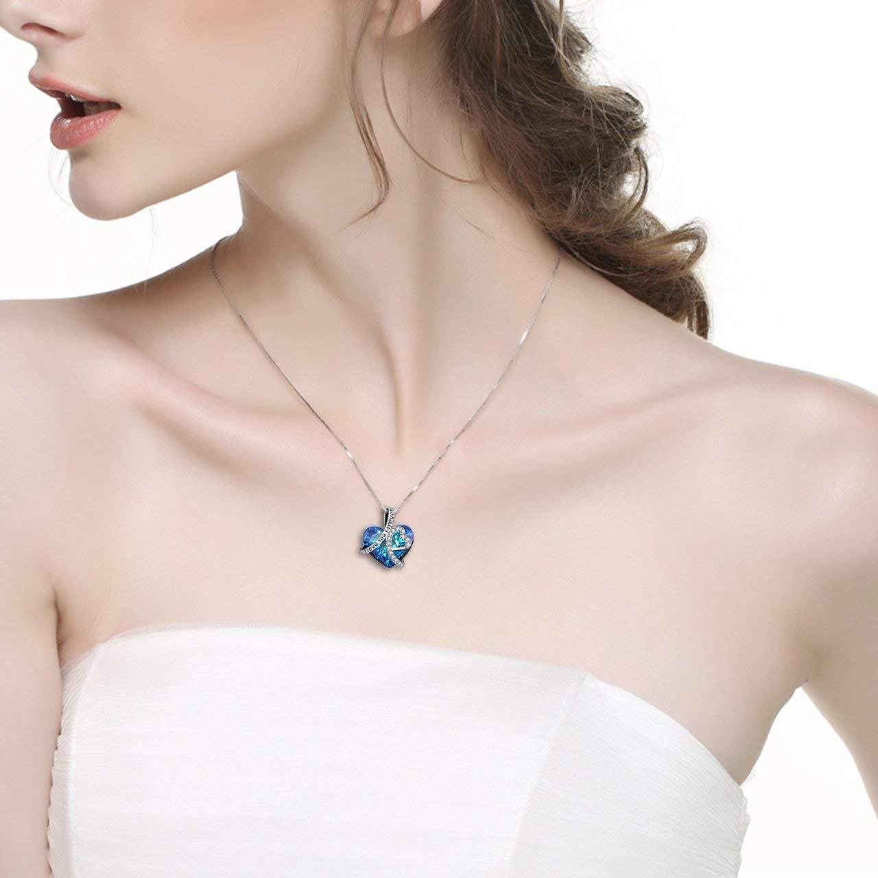 I LOVE YOU FOREVER Blue Crystal Heart Necklace & Gift Box in 18K Whit