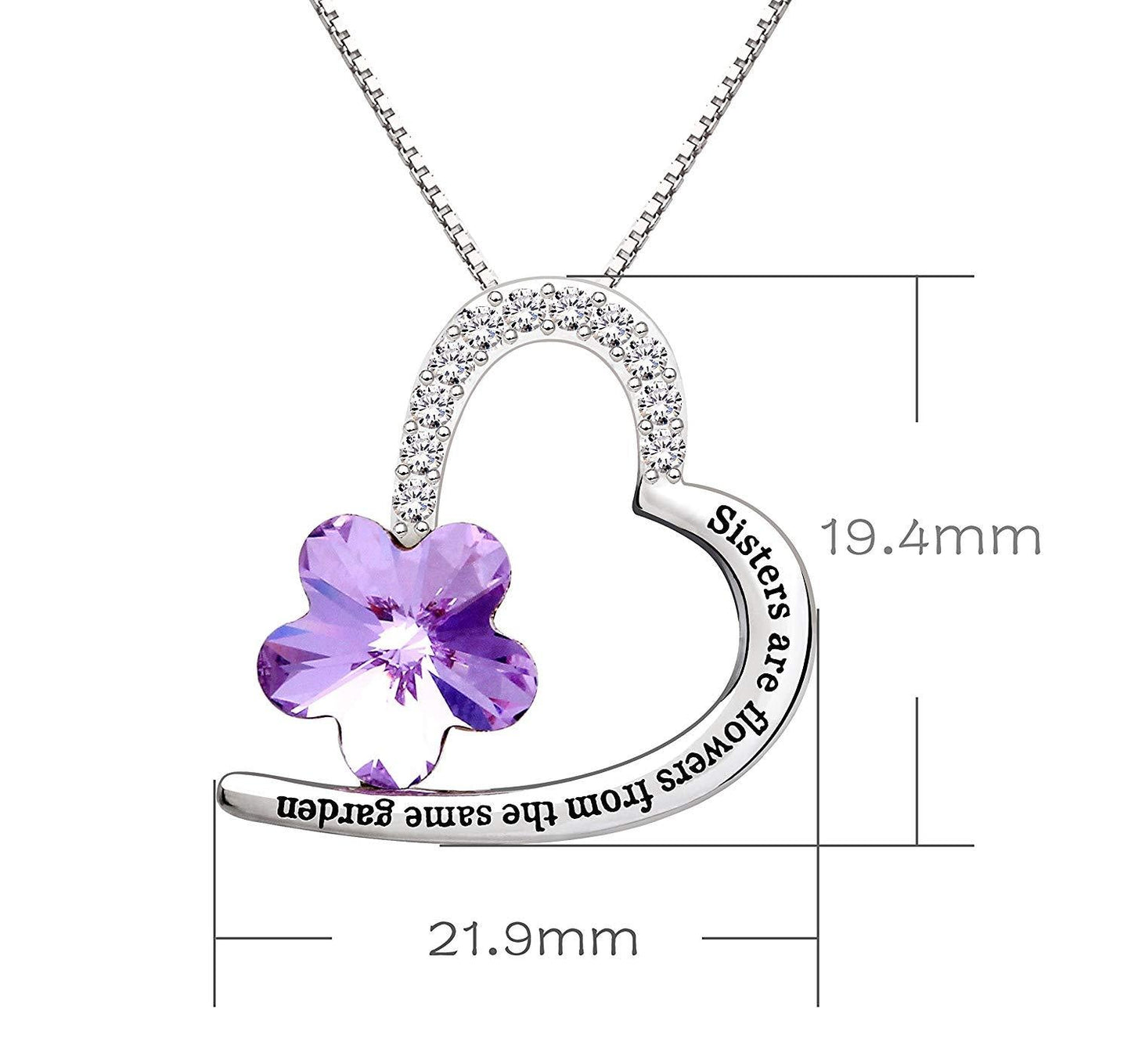 Sisters Amethyst Heart Necklace Embellished with Crystals in 18K White