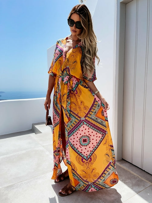 Boho Beach Dress Sexy V-Neck High Slit Long Dress - Executive-Skincare