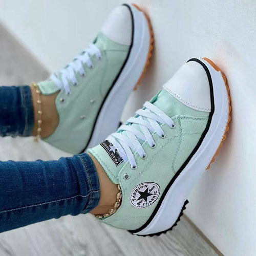Flat Lace-Up Sneakers Pattern Canvas Casual Women Sport Shoes - Executive-Skincare