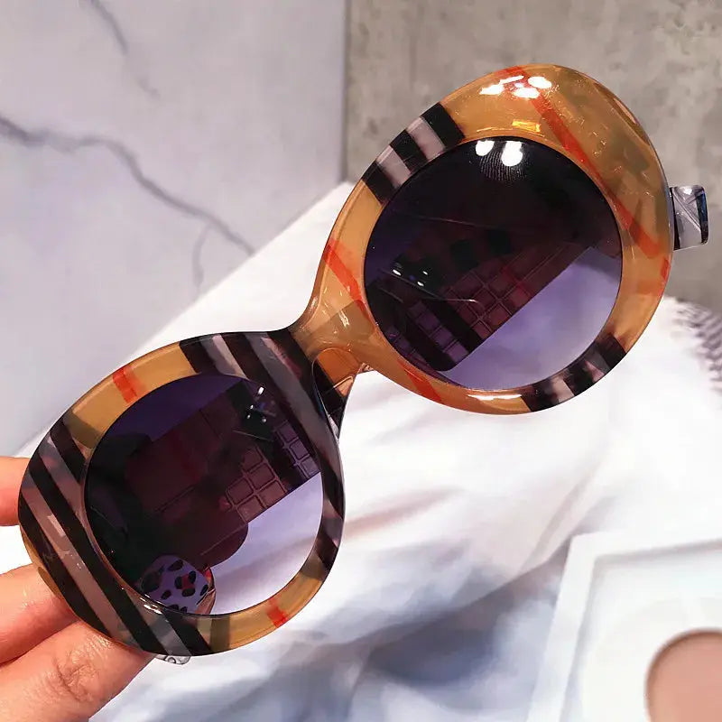 2024 Big Round Frame Colorful Stripes Sunglasses Women Men Brand Designer Black Sun Glasses Female Show Shades - Image #2