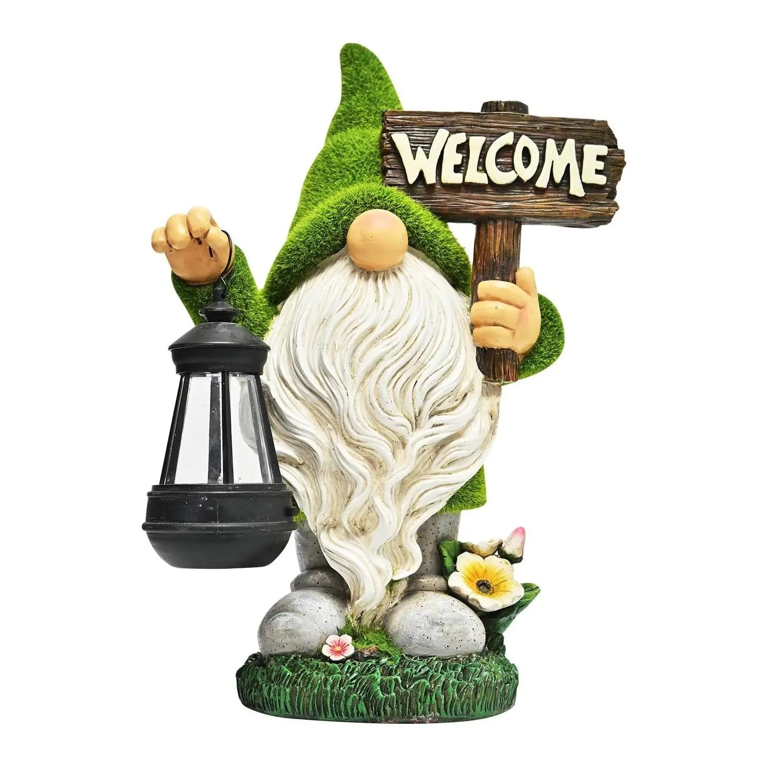 Outdoor Garden Dwarf Statue-resin Dwarf Statue Carrying Magic Ball Solar Led Light Welcome Sign Gnome Yard Lawn Large Figurine - Executive-Skincare