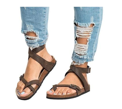 Flat bottom ankle strap buckle sandals