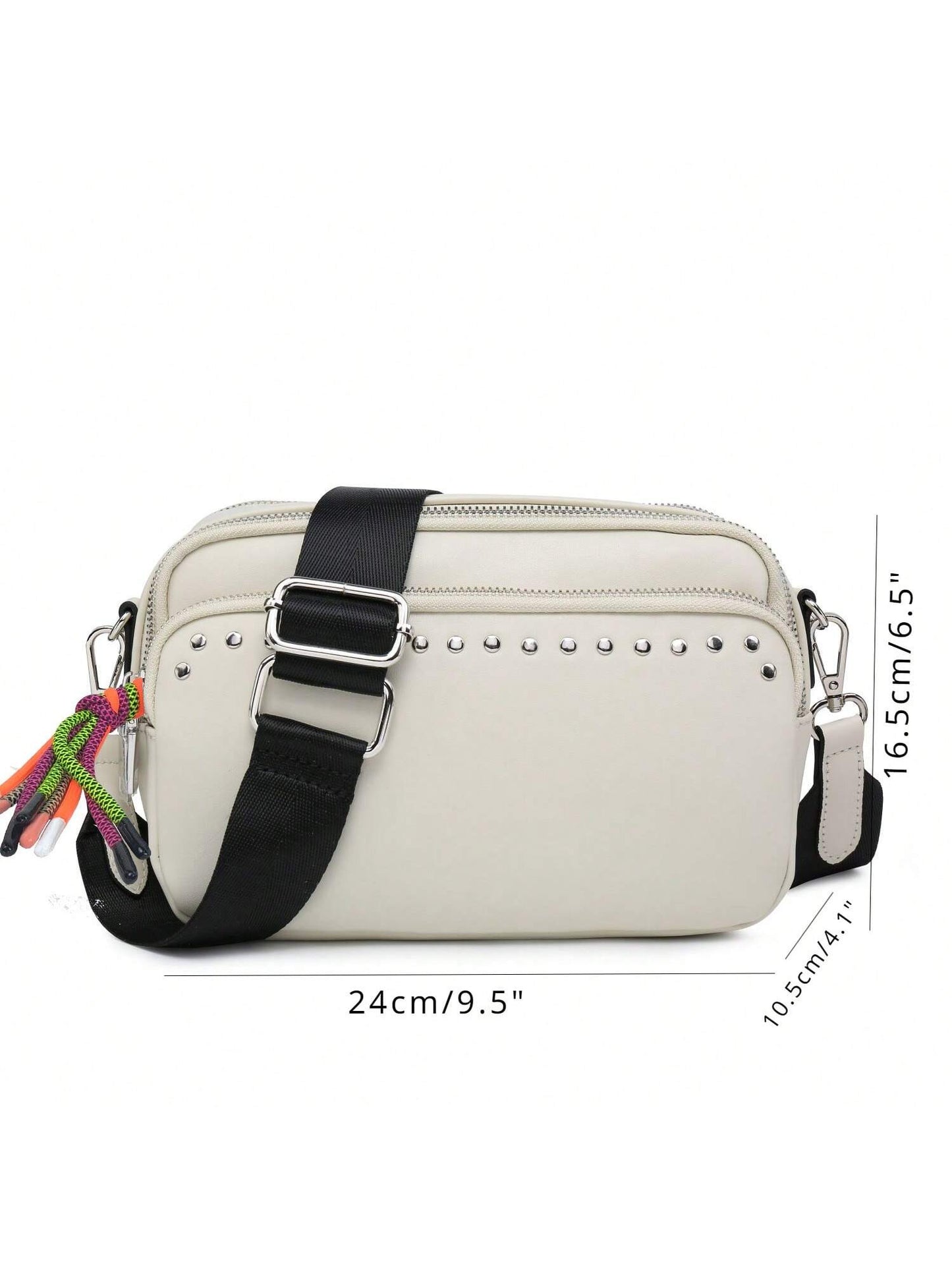 Women Small Crossbody Bag Beige With Multiple Pockets Trendy Tassel