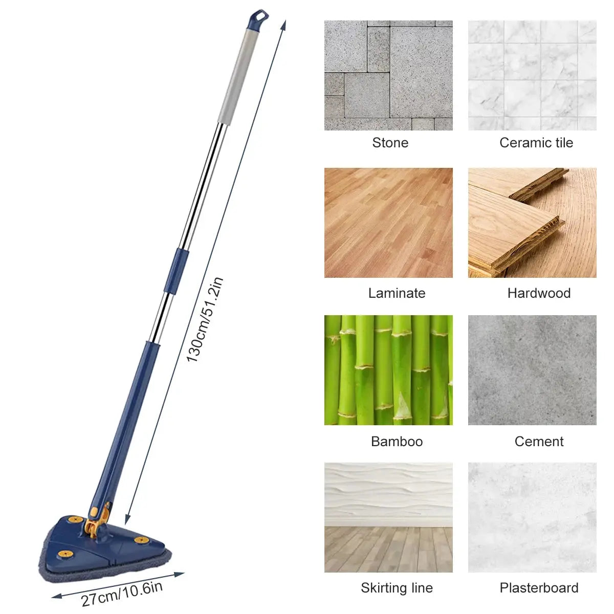 Telescopic Triangle Mop 360° Rotatable Spin Cleaning Mop Adjustable Squeeze Wet and Dry Use Water Absorption Home Floor Tools - Image #6