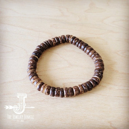 Wood Disc Beaded Stretch Bracelet