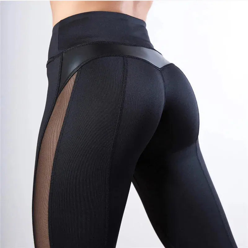 Women Skinny Leggings Black Yoga Sport Pants Pu Leather Patchwork Lady Jogging Pants Push Up Workout Sport Yoga Leggings Female - Image #4