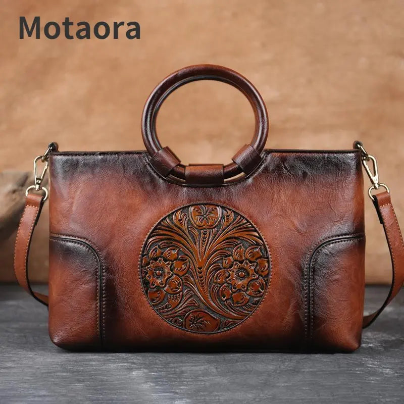 2022 New High Quality Leather Women Handbag Retro Handmade Embossed Shoulder Bag For Women Large Capacity Female Messenger Bags - Executive-Skincare