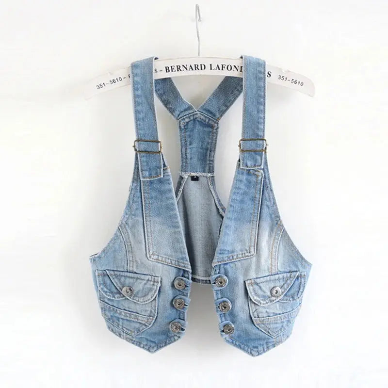 Autumn Sling Denim Vest Women Vintage Blue Waistcoat Sleeveless Jacket Coat  Biker Slim Short Jeans Vests Female - Image #2