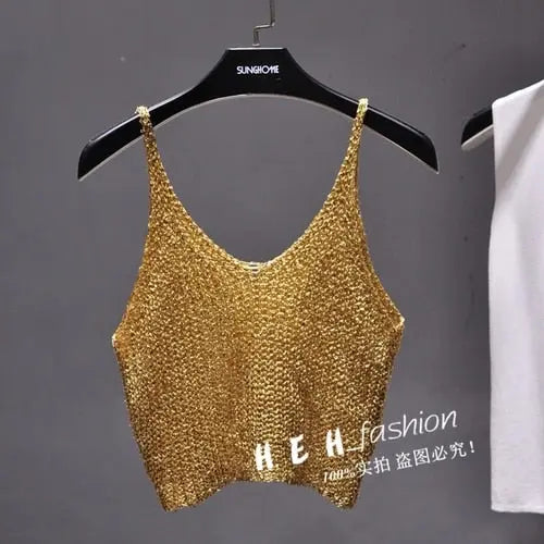 Sparkling Sequins Half Waist Render Knitwear Hollow-out Is Sexy Waist Condole Top Cropped  Sexy Streetwear   Woman Tops Summer - Executive-Skincare