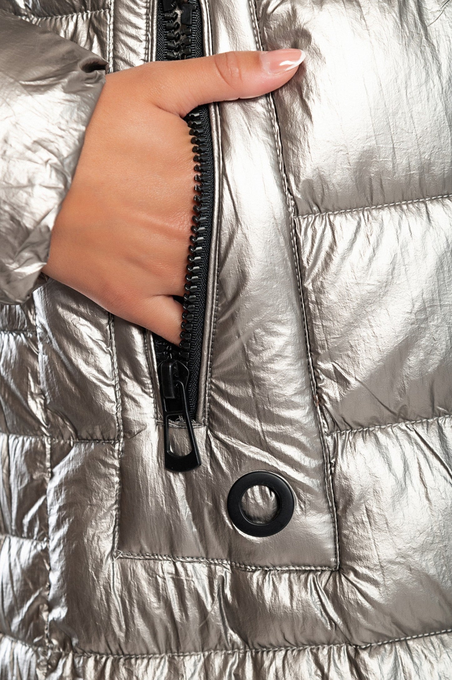 Long winter jacket with hood, 2237, silver