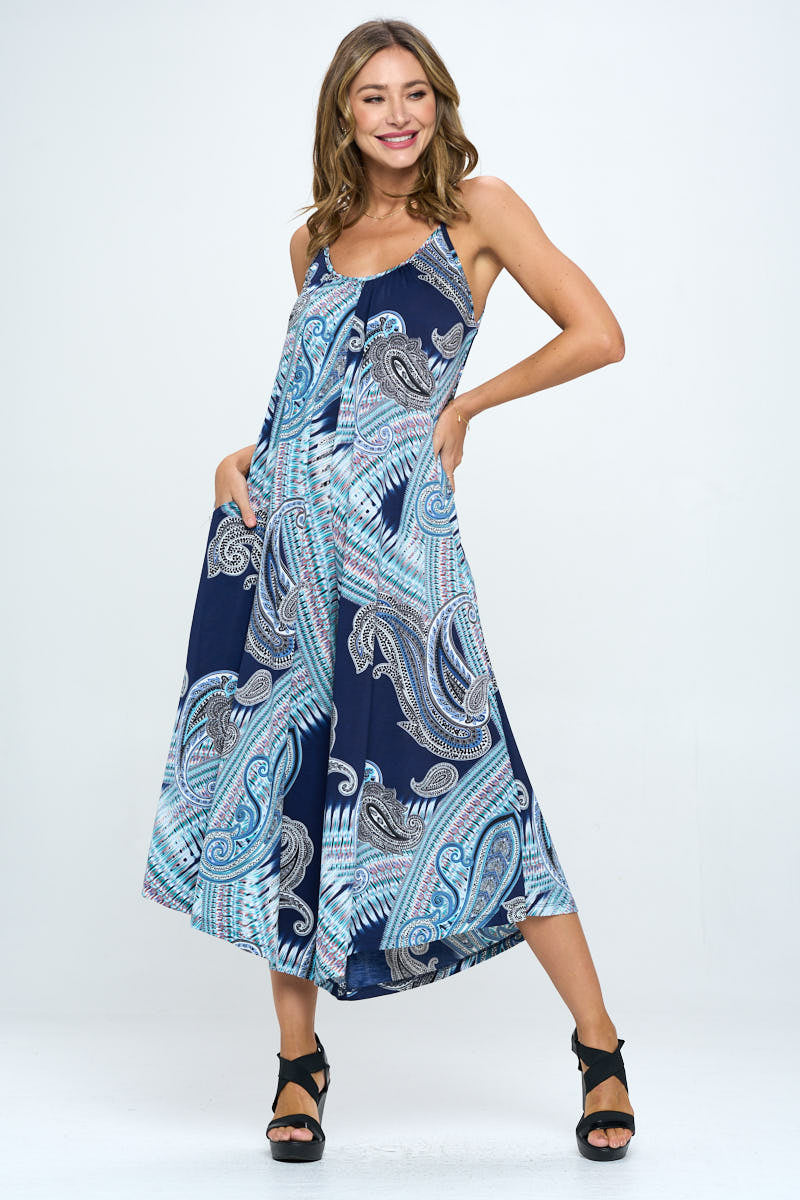 Paisley Print Sleeveless Jumpsuit