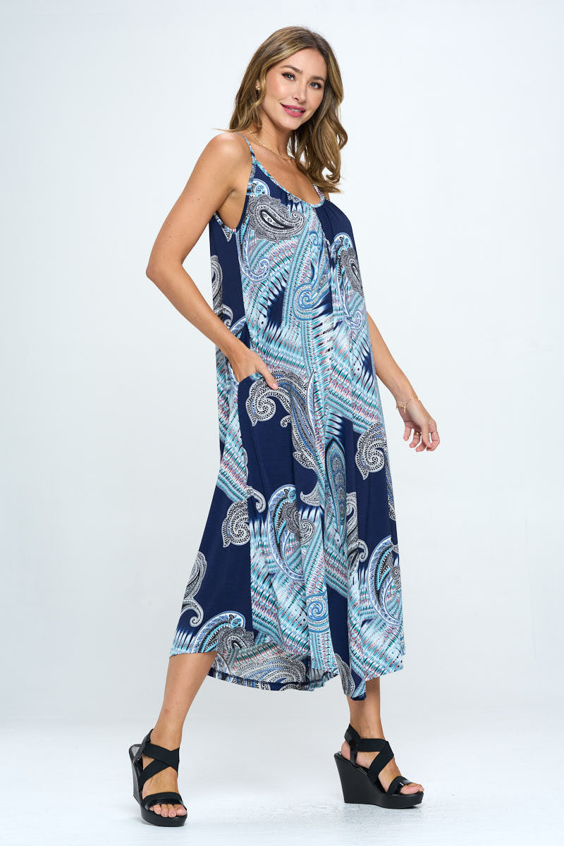 Paisley Print Sleeveless Jumpsuit