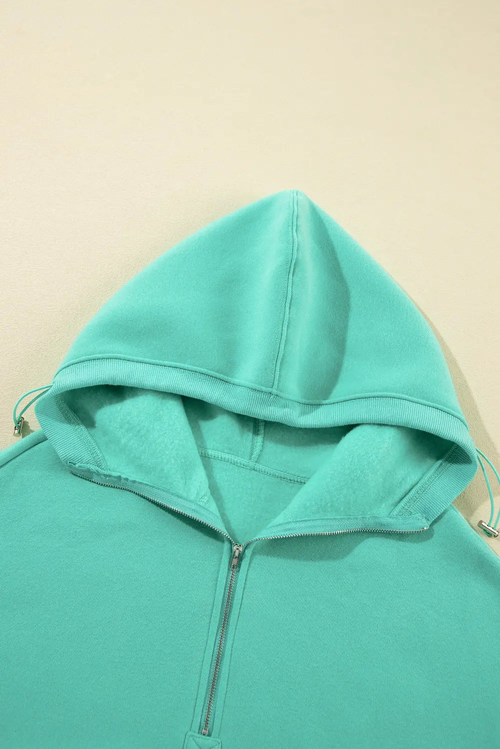 Mint Green Half Zip Kangaroo Pocket Drop Shoulder Hoodie - Image #8