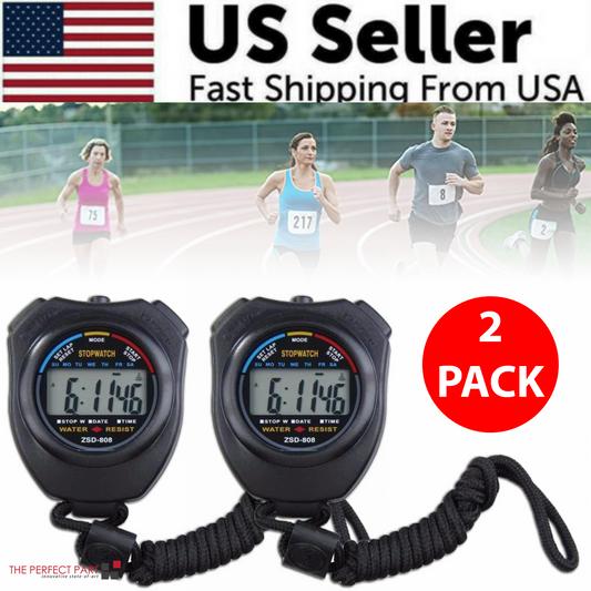 2PCS SET Digital Stopwatch Sports Counter Chronograph Date Timer