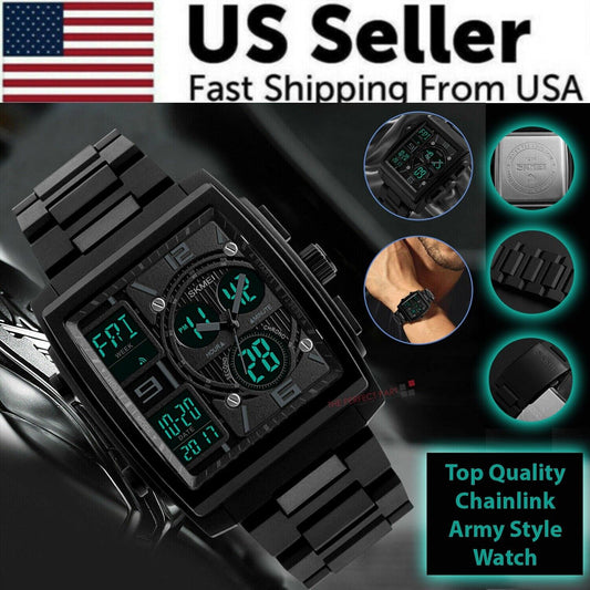 Chronograph Men's Digital Army Military Sport Quartz Analog Waterproof