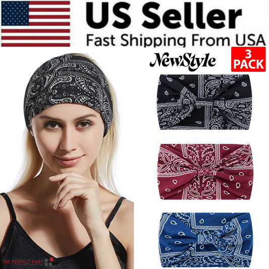 3PCS Boho Headbands Leopard Hair Bands Knotted Turban Wraps Stripe