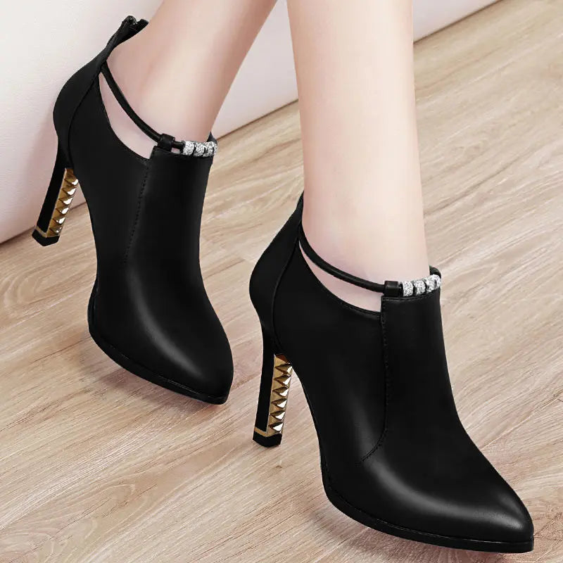 Botas Mujer2019new Winter Boots Women Shallow Round Toe Red Women&#39;s Boots Thin Heels Zip Ankle Boots Pu Leather Zapatos De Mujer - Executive-Skincare