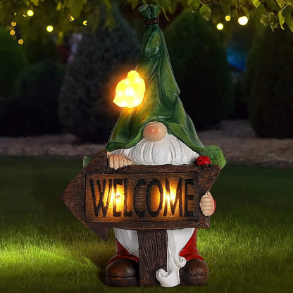 Outdoor Garden Dwarf Statue-resin Dwarf Statue Carrying Magic Ball Solar Led Light Welcome Sign Gnome Yard Lawn Large Figurine - Executive-Skincare