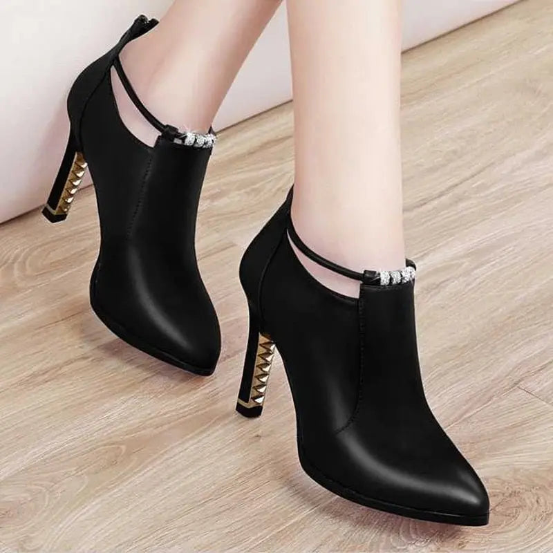 Botas Mujer2019new Winter Boots Women Shallow Round Toe Red Women&#39;s Boots Thin Heels Zip Ankle Boots Pu Leather Zapatos De Mujer - Executive-Skincare