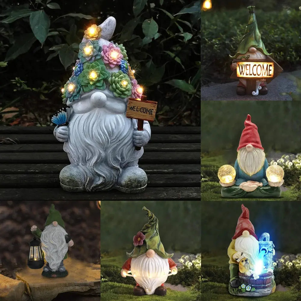 Outdoor Garden Dwarf Statue-resin Dwarf Statue Carrying Magic Ball Solar Led Light Welcome Sign Gnome Yard Lawn Large Figurine - Executive-Skincare