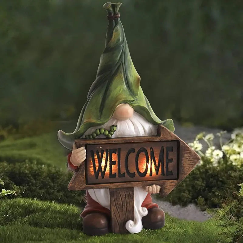 Outdoor Garden Dwarf Statue-resin Dwarf Statue Carrying Magic Ball Solar Led Light Welcome Sign Gnome Yard Lawn Large Figurine - Executive-Skincare