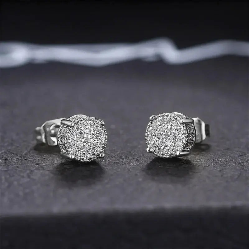 Huitan Dainty Stud Earrings for Women/Men Paved White CZ Silver Color/Gold Color Couple Earrings Fashion Versatile Ear Jewelry - Image #4