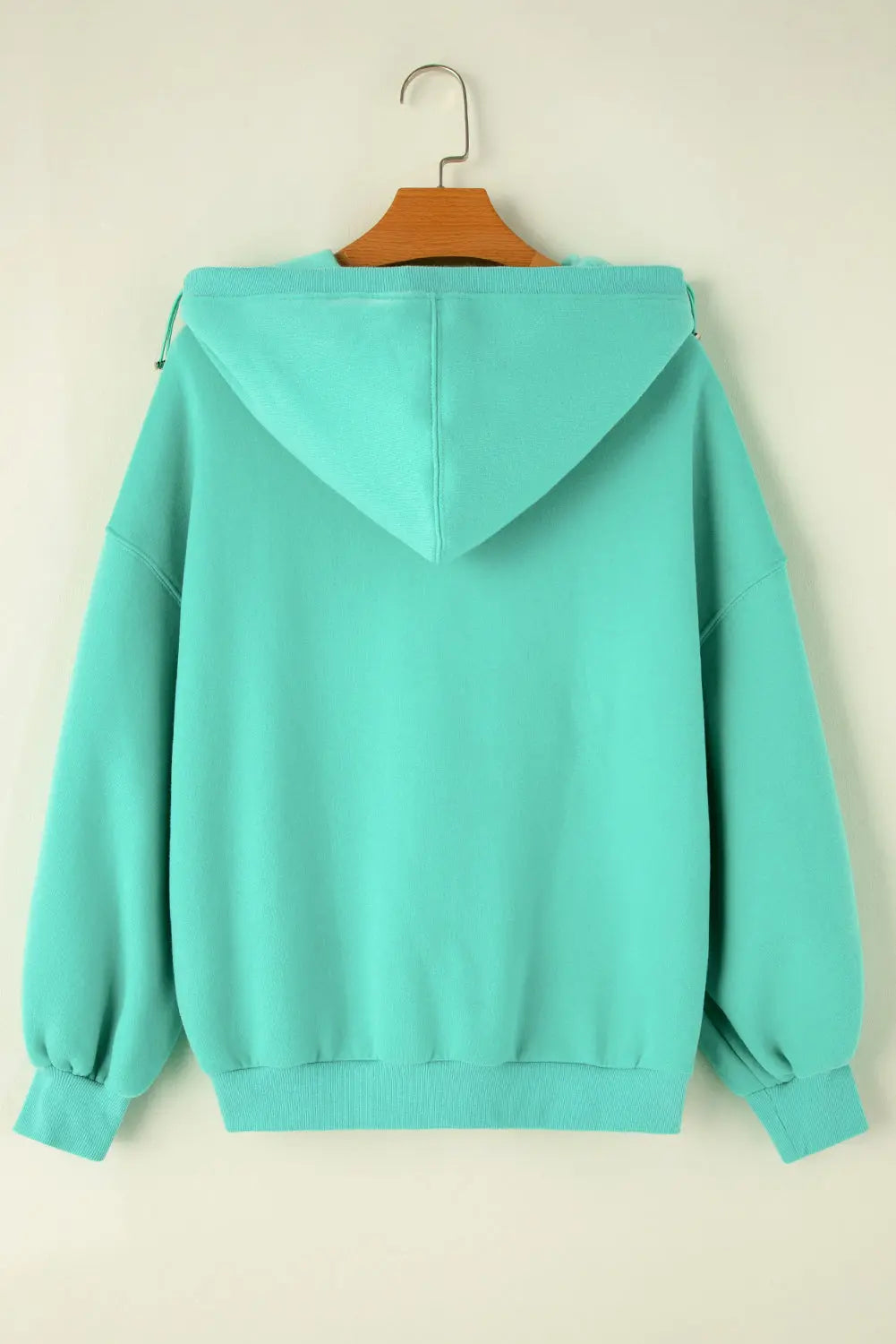 Mint Green Half Zip Kangaroo Pocket Drop Shoulder Hoodie - Image #2