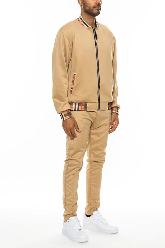 Checkered Detail Track Jacket Set - Image #1