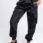 Womens Black Cargo Trousers - Cuffed