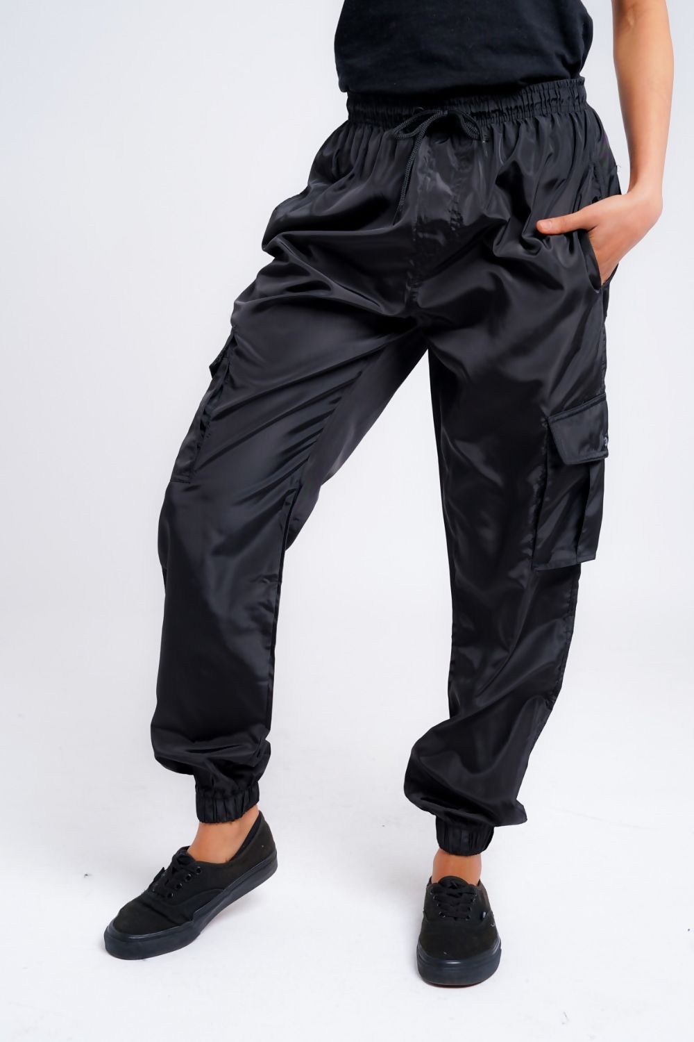 Womens Black Cargo Trousers - Cuffed