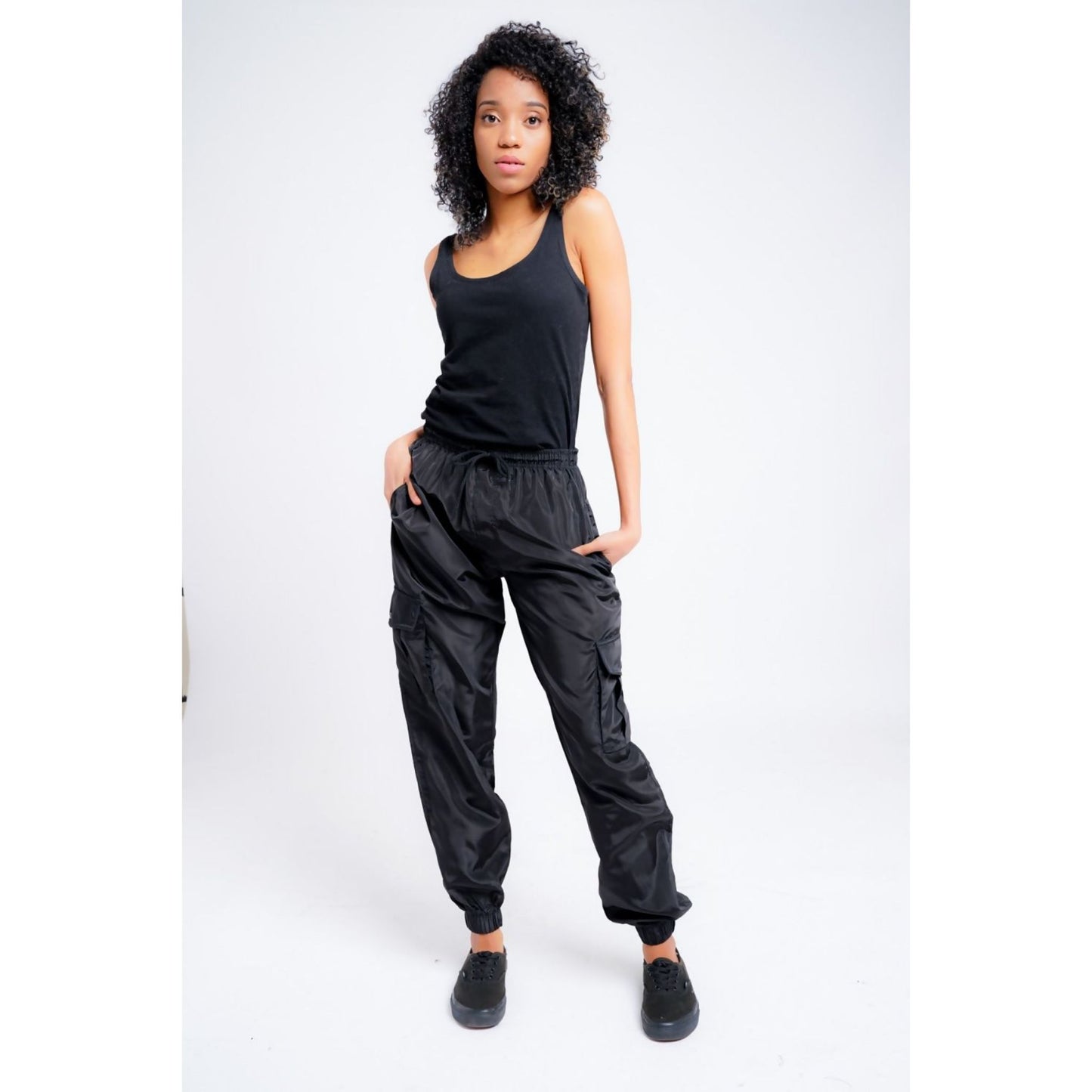 Womens Black Cargo Trousers - Cuffed