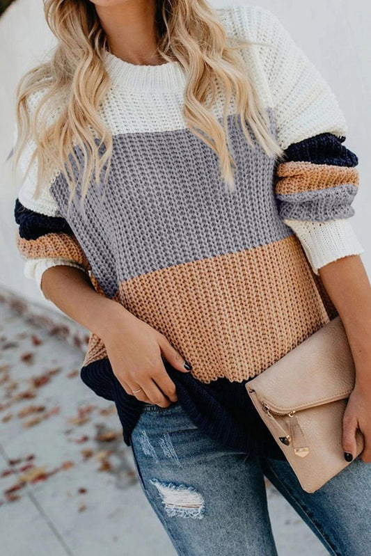 Casual Apricot Color Block Long Sleeve Sweater