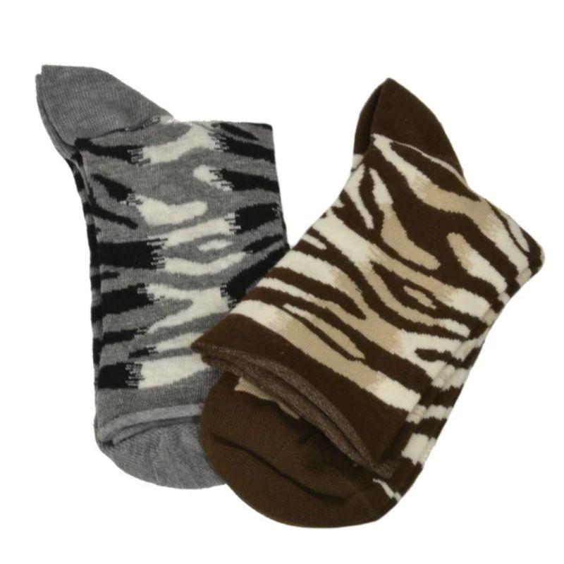 Sierra Socks Zebra Pattern Hi Anklet Casual Cotton Womens 2 Pair Socks