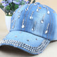 New Denim Hip Hop Caps Fashion Leisure Woman Cap With Water Drop Rhinestones Vintage Jean Cotton Baseball Caps