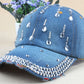 New Denim Hip Hop Caps Fashion Leisure Woman Cap With Water Drop Rhinestones Vintage Jean Cotton Baseball Caps