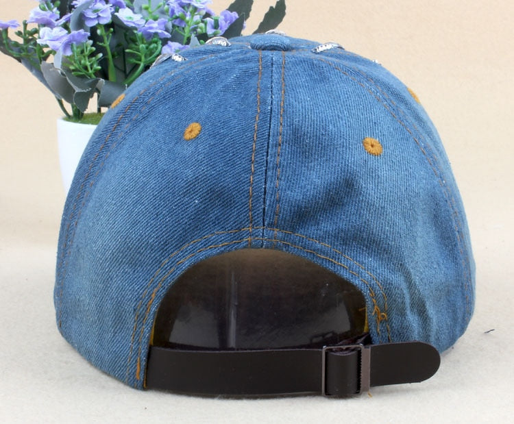 New Denim Hip Hop Caps Fashion Leisure Woman Cap With Water Drop Rhinestones Vintage Jean Cotton Baseball Caps