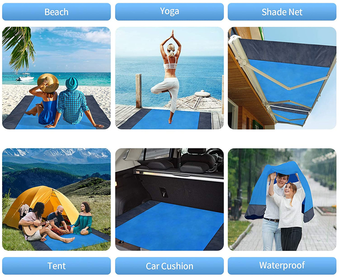 2x2.1m Waterproof Pocket Beach Blanket Folding Camping Mat Mattress Portable Lightweight Mat Outdoor Picnic Mat Sand Beach Mat