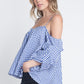 Women's Cold Shoulder Checkered Top