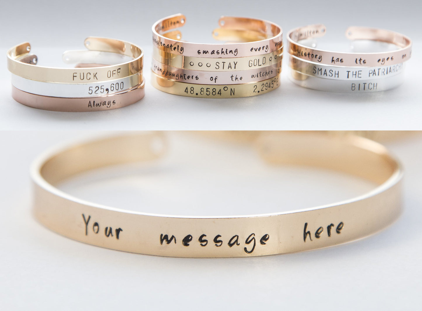 Personalized stamped cuff bracelet, hand stamped message quote