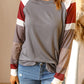 Womens Color Block Long Sleeves Gray Pullover Top