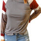 Womens Color Block Long Sleeves Gray Pullover Top