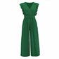 High Waist Sleeveless V-neck Pleated Wide Leg Jumpsuit