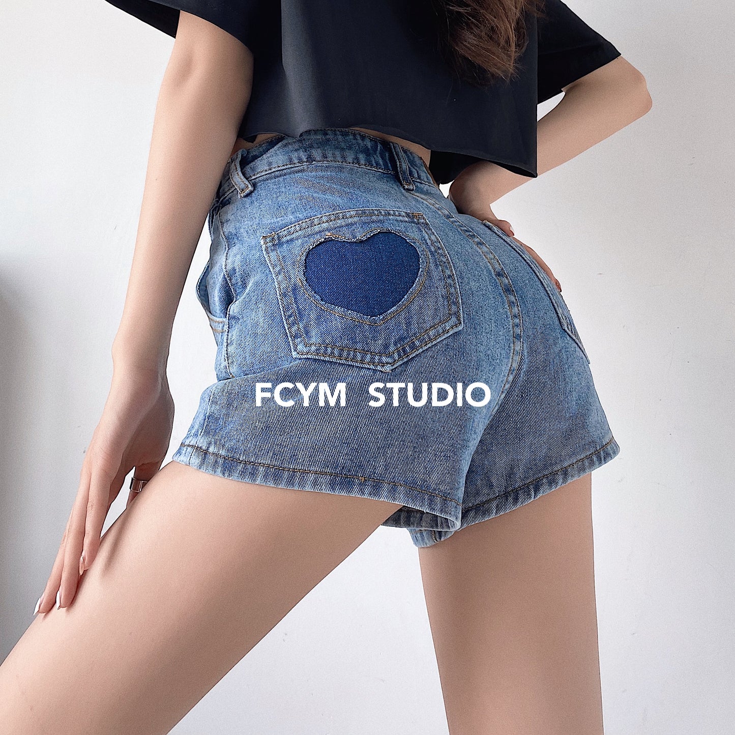 High Waist European and American Retro Hot Girl Heart Loose High Waist Super Short Shorts