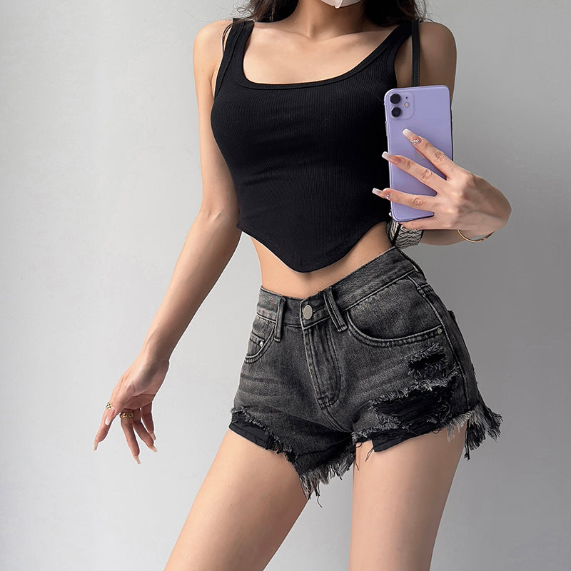 European and American-Style Hot Girl Denim Slim-Fit Ripped Pants