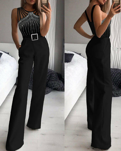 Black Sleeveless Studded Bandage Jumpsuit