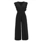 High Waist Sleeveless V-neck Pleated Wide Leg Jumpsuit