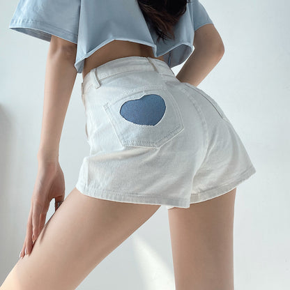 High Waist European and American Retro Hot Girl Heart Loose High Waist Super Short Shorts