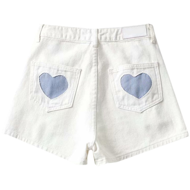 High Waist European and American Retro Hot Girl Heart Loose High Waist Super Short Shorts